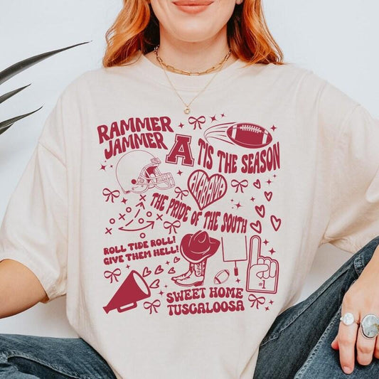 Comfort Colors® Alabama Inspired Shirt, Oversized Football Shirt, Alabama Game Day, Alabama Tailgating, Women's Shirt, Tuscaloosa Shirt Casual Round N