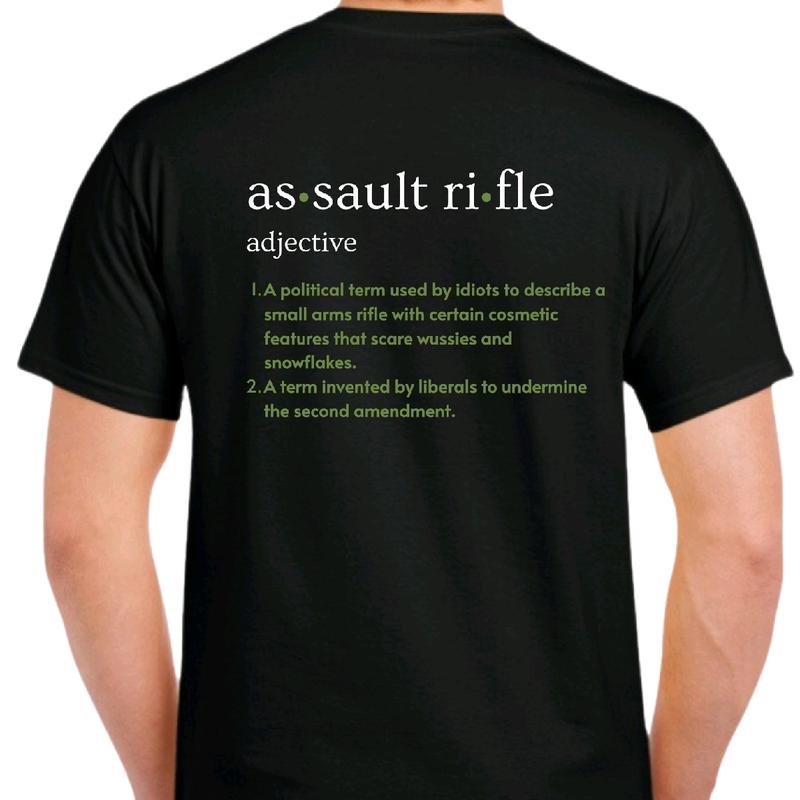 As•sault ri•fle adjective t-Shirt, menswear  Crewneck Casual Cotton Shortsleeve Graphic tee