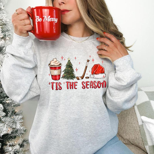 Tis The Season Hockey Sweatshirt, Mom Grandma Aunt Wife Christmas Hockey Sweatshirt, Game Day Hoodie VSTHA