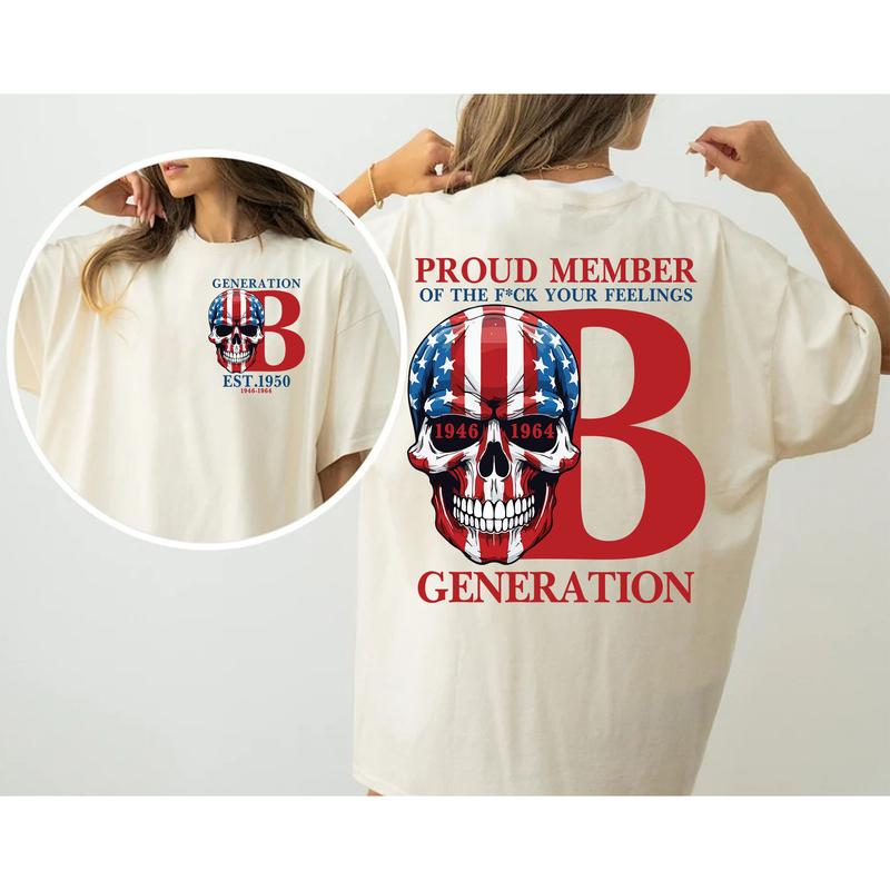 Custom Est.Year 1946-1964 Skull Flag Baby Boomers 2 Side Shirt, Baby Boomers T-shirt, Proud Member Baby Boomers Shirt, Flag Skull Shirt