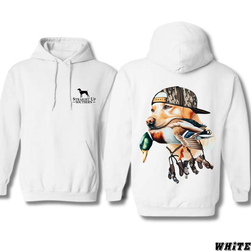 Straight Up Southern Hoodies , Bold hunting Dog With Duck , For Men And Women - Classic Fit - Menswear Sweatshirt