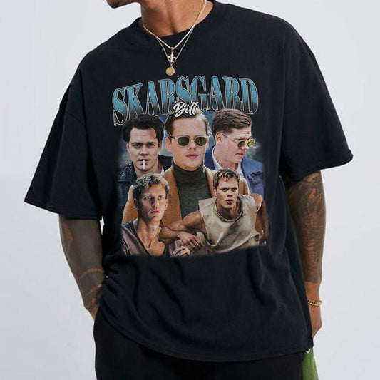 Vintage Bill SkarsgÃ¥rd Shirt - Homage Shirt Unisex  Pennywise Clown Graphic Tee, Gift Bill SkarsgÃ¥rd Gift For Movies Lovers Casual
