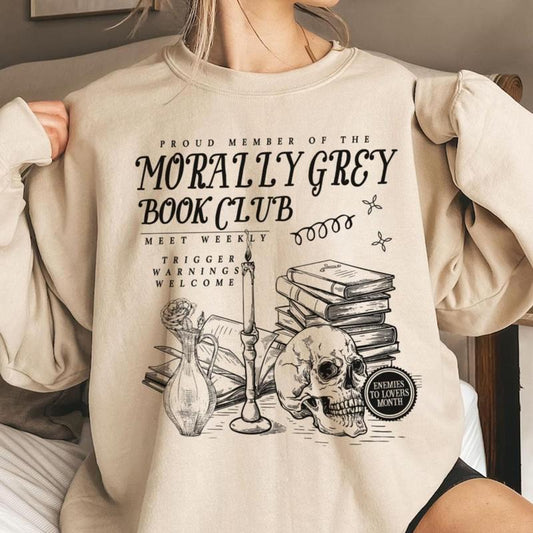 Vintage Morally Grey Book Club Sweatshirt, Dark Romance Shirt, Spooky Season Skeleton Sweatshirt, Booktok Shirt, Bookish Merch, Book Lover Gift