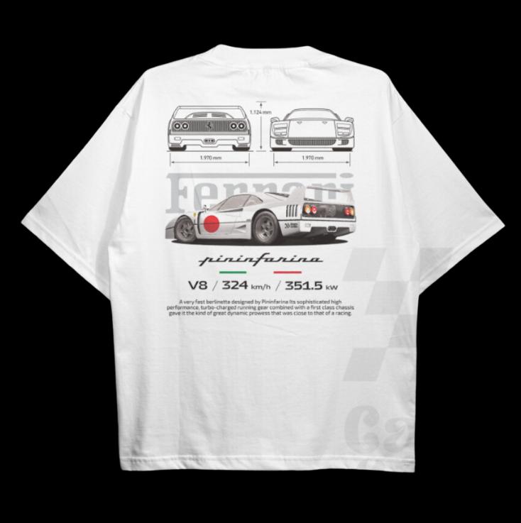 Drive in Style Car-Themed T-Shirts, F40 T-Shirt, F40 Technical Specs T-Shirt, Ride the Style, Racing Shirt, Sport Car Shirt Menswear Top
