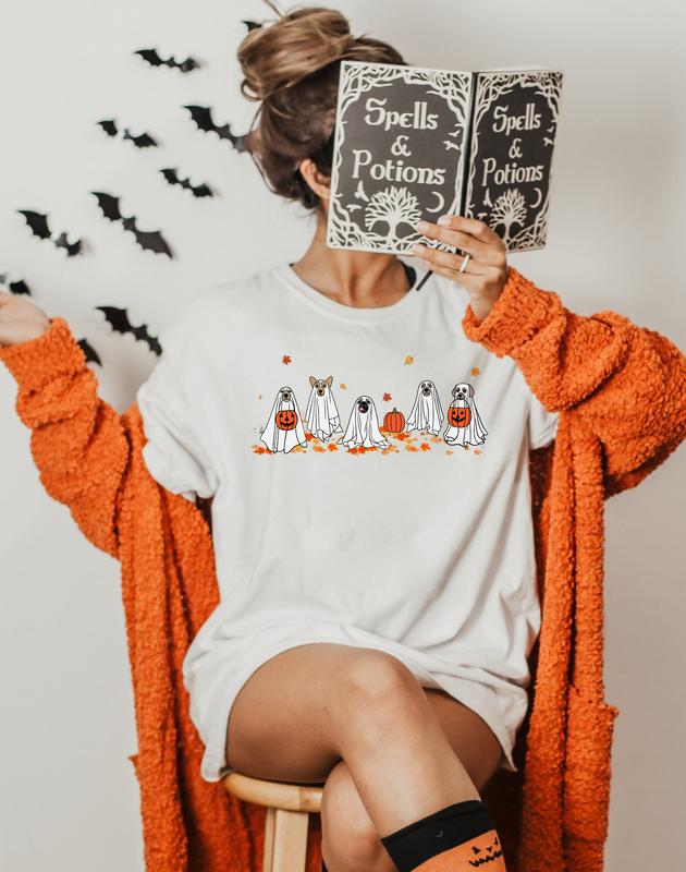 Ð¡ute Ghost Dog Shirt, Halloween Shirt, Ghost Shirt, Dog Lovers Shirt, Halloween Dog Shirt, Spooky Season Tee Top Womenswear