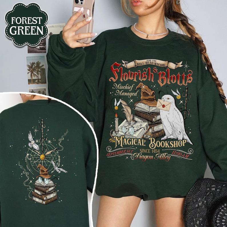 Flourish and Blotts Sweatshirt, Wizard Book Shop Shirt, Wizard Shop, Broomstick Wizard Shirt