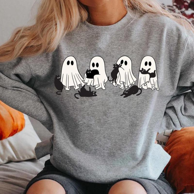 Ð¡ute Ghost Black Cat Shirt - Sweatshirt - Hoodie, Ghost Black Cat Shirt, Black Cat Halloween Shirt, Cat Lovers Shirt, Cat Halloween Shirt, Halloween C