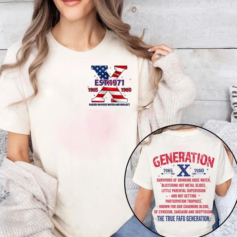 Est.Year Custom Proud Member Hose Water Flag Gen X 2 Side T-shirt, Gen X Shirt, Proud Member Generation 1965-1980 Shirt