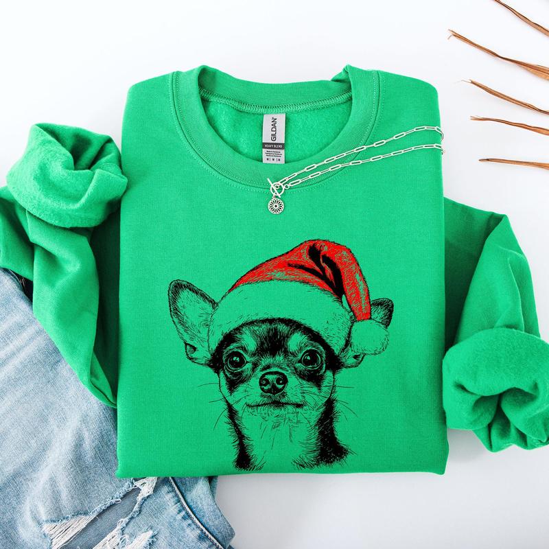 Chihuahua, Santa, Dog, Christmas, Dog Lover, Pet Sweatshirt, Crew Neck, Women's, Crewneck