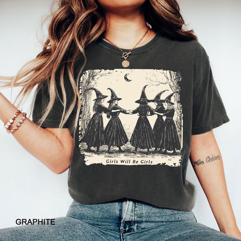 Vintage Girls Will Be Girls T-Shirt, Witch Shirt, Halloween Women Shirt, Witchy Vibes Shirt, Vintage Halloween Shirt, Funny Feminist shirt