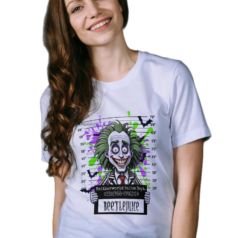Beetlejuice Cartoon Mugshot T-Shirt for MenWomen Comfortable Cotton Top oogie boogie Womenswear Breathable Everyday Fit Casual