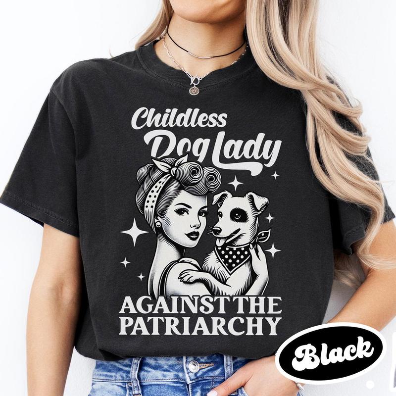 Childless Dog Lady Vintage T-Shirt, Against Fascism Shirt, Rocker Tee, Vote 2024, Feminist Voting Shirt Top Womenswear