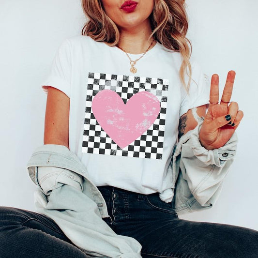 Retro Checkered Heart Shirt, Cute Teacher Valentine Tee, Women's Valentines Day T-Shirt, Love Valentine Shirt, Valentine Gift