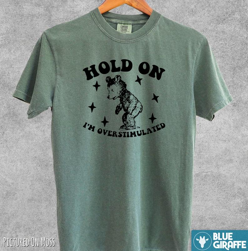 Hold On I'm Overstimulated Funny T Shirt, Cute Comfort Colors T-Shirt Menswear Top