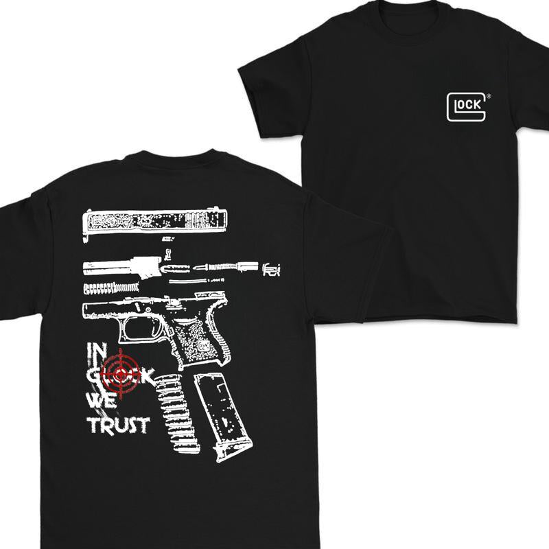 Glock T-shirt for Men, Women, In Glock We Trust T-shirt,Classic Fit Double-Sided Glock Tee ,T-shirt For Men And Women Cotton Menswear Crewneck