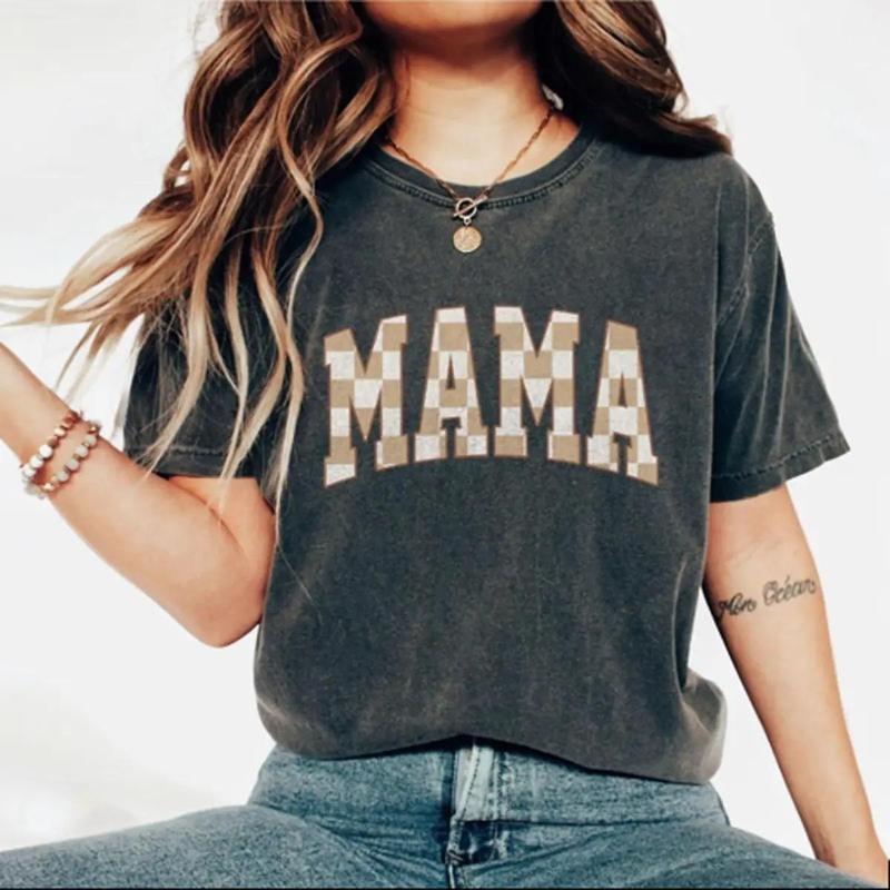 Retro Mama Shirt, Comfort Colors Checkered Mama T-Shirt, Boho Mama Shirt, Cute Mom Shirt, Varsity Letter Mama Shirt, Mothers Day Gift, New Mom Gift, T