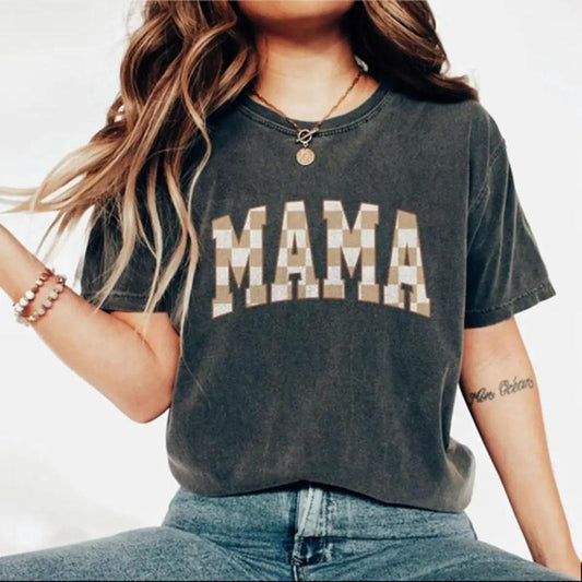 Retro Mama Shirt, Comfort Colors Checkered Mama T-Shirt, Boho Mama Shirt, Cute Mom Shirt, Varsity Letter Mama Shirt, Mothers Day Gift, New Mom Gift, T