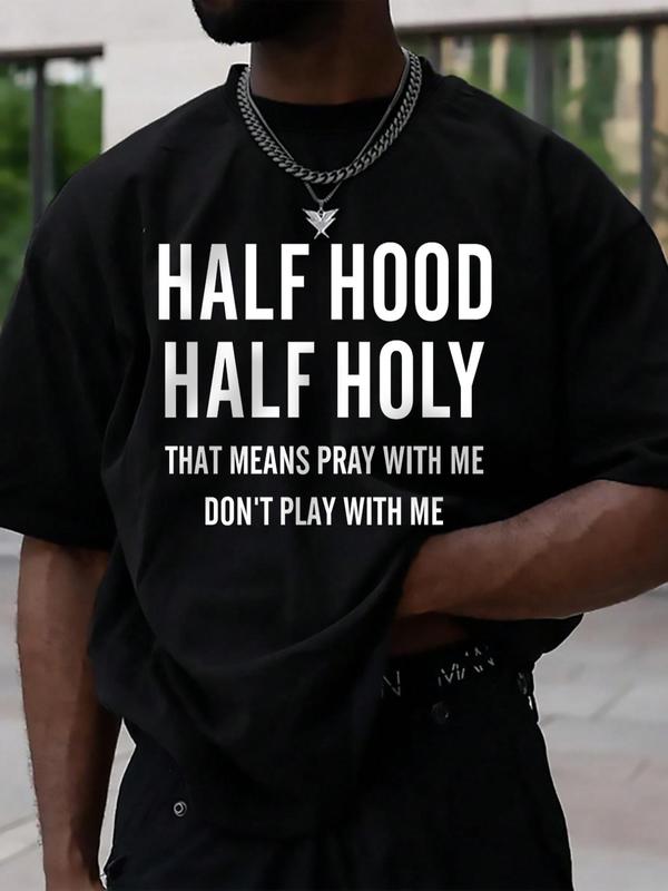 Men's Casual Letter Print Round Neck Tee, Summer Clothes, Graphic Tees,Â Regular Fit Streetwear Short Sleeve Crew Neck T-Shirt for Daily Wear, Casual F