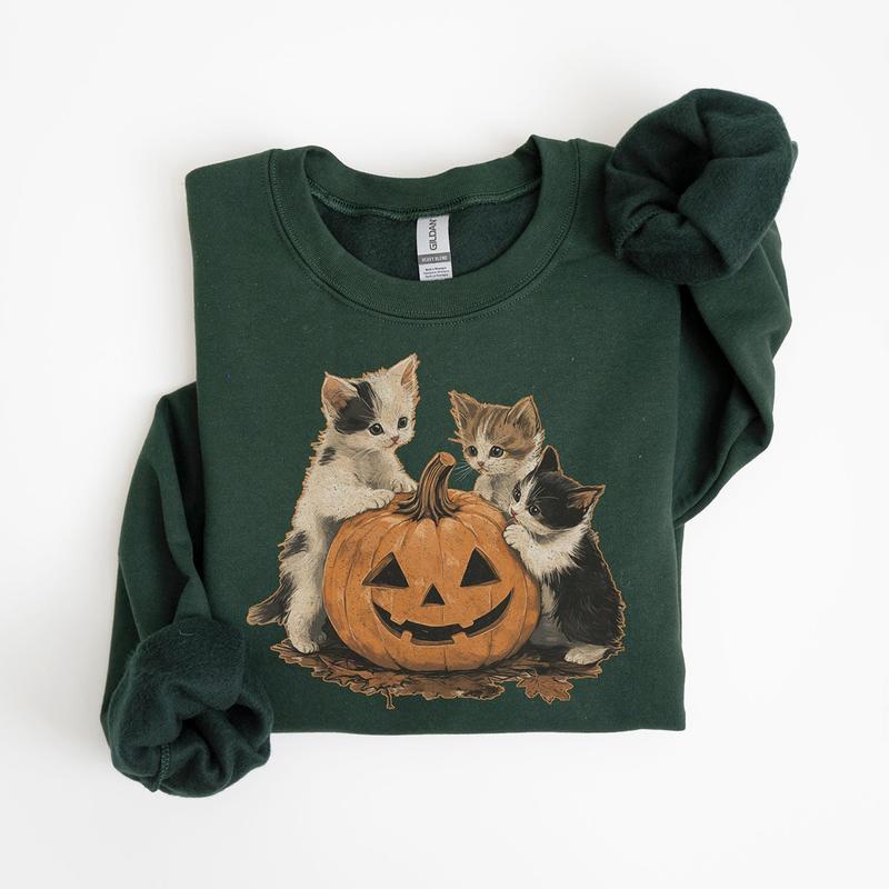 Vintage 90s Cat Halloween Sweatshirt, Retro Halloween Shirt, Spooky Season Tee, Pumpkin Shirt, Cat Lover Shirt, Black Cat, Spooky Season