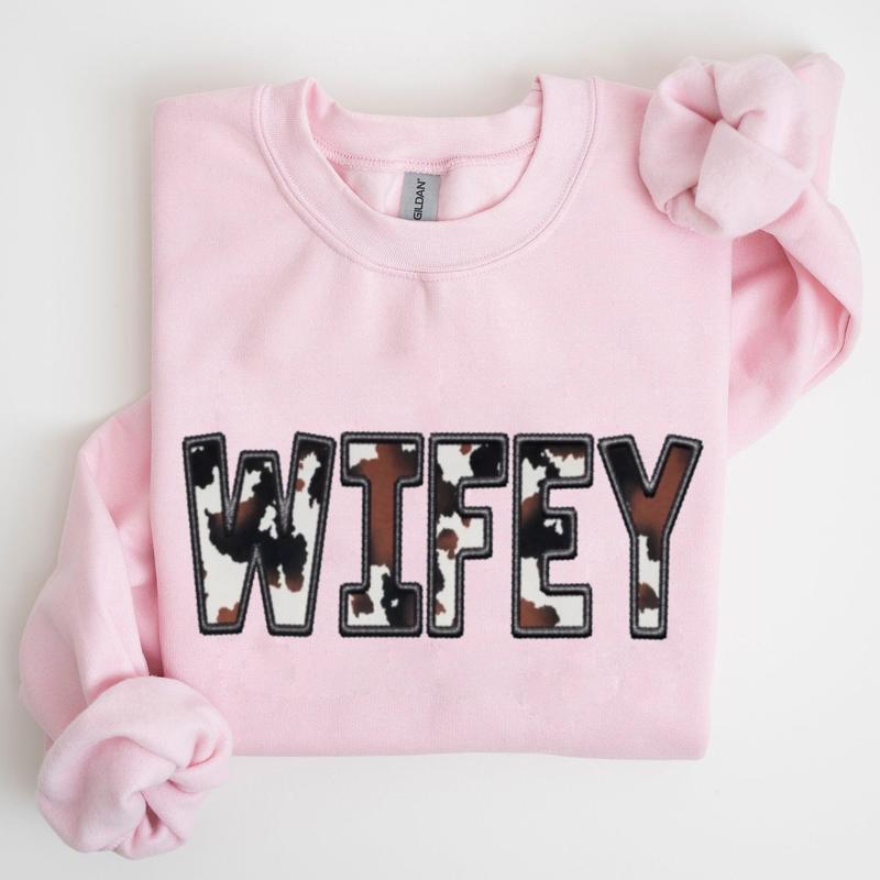 Western Wifey Sweatshirt, Cow Print Wifey Sweatshirt- Printed Classic Cotton