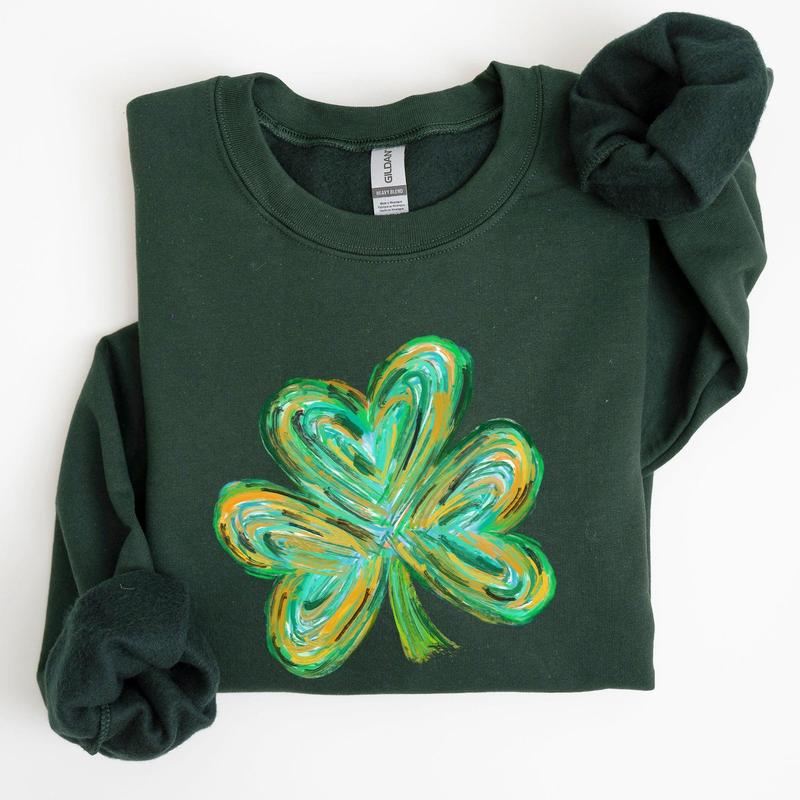 Watercolor Shamrock, Hearts, Irish, St Patrick's Day Sweatshirt, Women's Crew Neck, Crewneck