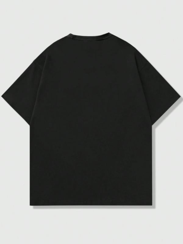 Men's Regular Fit Cross Graphic Round Neck Tee, Lips & Letter Print Short Sleeve T-shirt for Daily Wear, Fashion Casual Men's Clothes for All Seasons