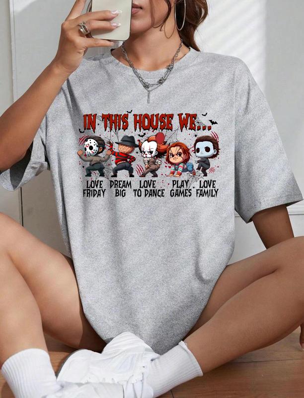 In This House We Shirt, Funny Halloween Shirt, Retro Halloween Shirt, Funny Pumpkin Hoodie Design, Horror Movie Killers Shirt
