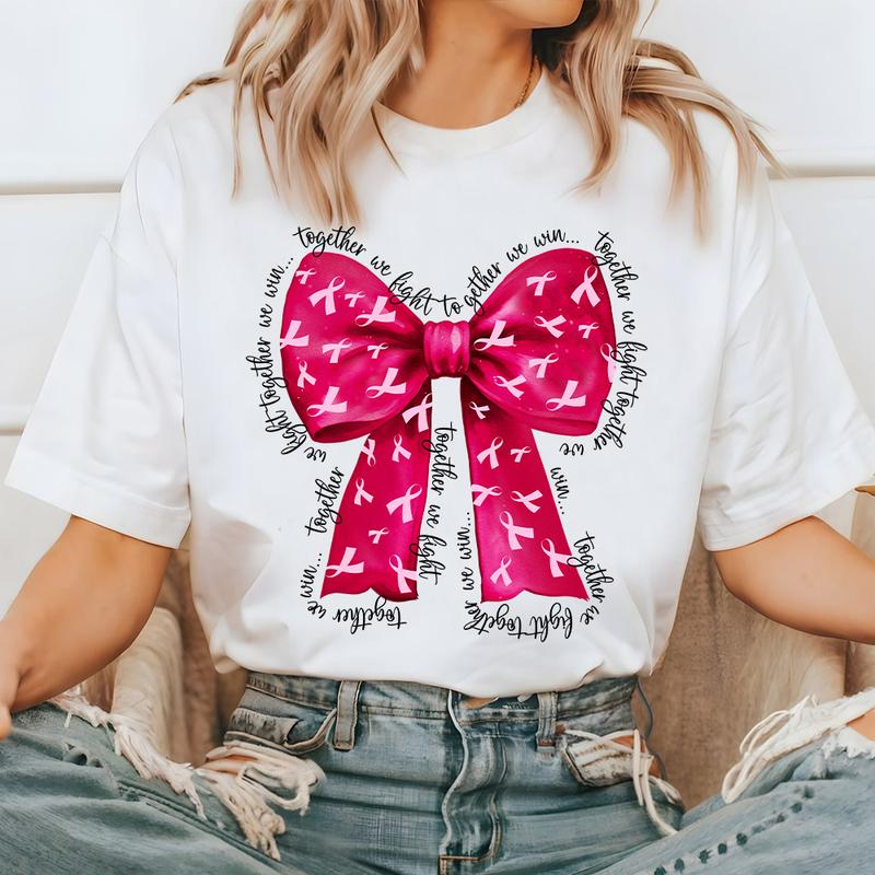 Pink Bow Breast Cancer Shirt, Breast Cancer Awareness, Together We Fight We Win, Pink Ribbon Shirt, Cancer Survivor, Family Support, Cancer Fighter