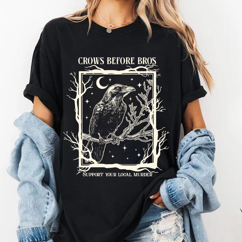Crows before Bros, Support Your Local Murder, Vintage Halloween Shirt, Crow Lover Gift, Raven Shirt, Withy Vibes, Gothic Shirt