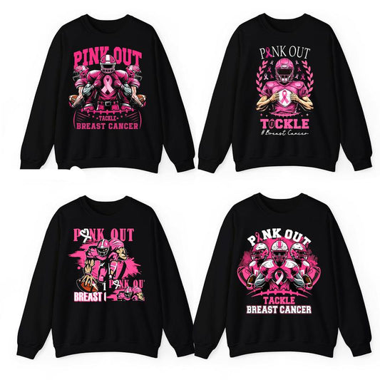 Breast Cancer Football Pink Out Black Sweatshirt, Pink Out Sublimation, Breast Cancer Shirt,  October We Wear Pink Crewneck