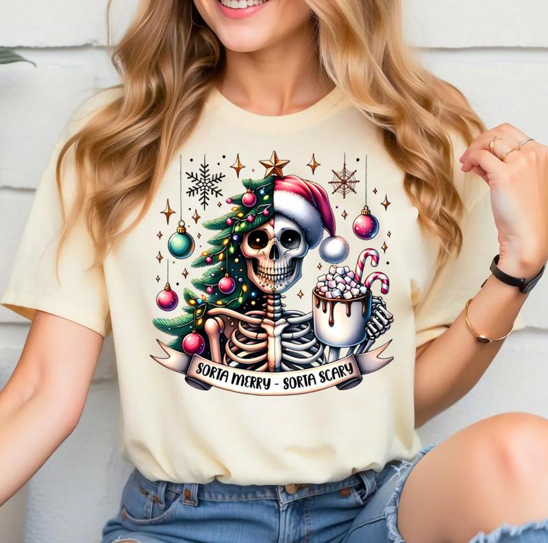 Sorta Merry Sorta Scary Sweater, Christmas Sweater, Skeleton Christmas Sweater, Christmas Shirt Sweater, Holiday Sublimation, Christmas Printing Sweat