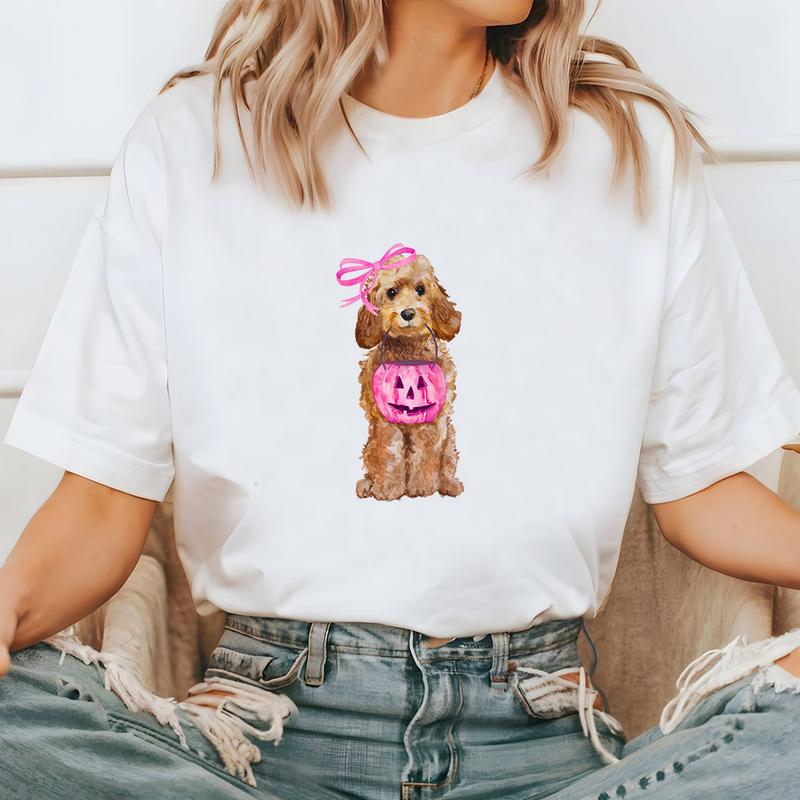 Halloween Dog Shirt, Halloween Doodle Shirt, Labradoodle Shirt, Doodle Mom Gift, Labradoodle Dog, Pink Bow Coquette Halloween Shirt