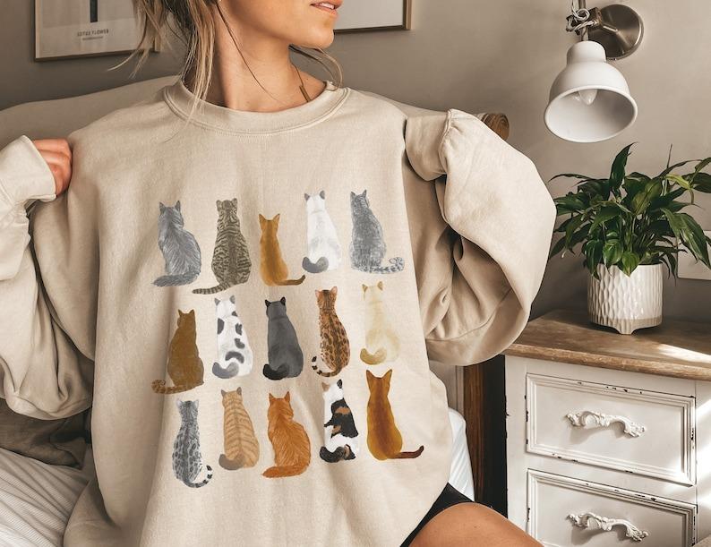 Cat Back Sweatshirt, Cat Sweatshirt, Cat Lover Sweater For Women