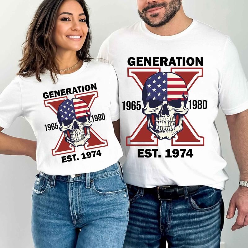 Custom Est.Year 1974 Proud Member Skull GenX 2 Side Shirt, Halloween Skull Generation GenX T-shirt, Proud Member Generation X Shirt