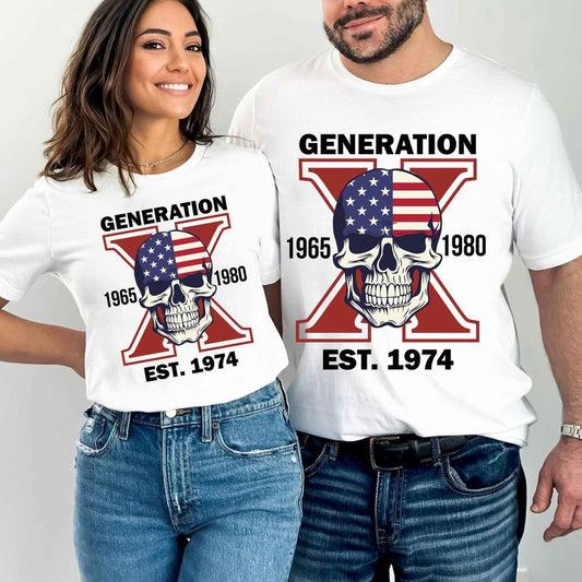 Custom Est.Year 1974 Proud Member Skull GenX 2 Side Shirt, Halloween Skull Generation GenX T-shirt, Proud Member Generation X Shirt