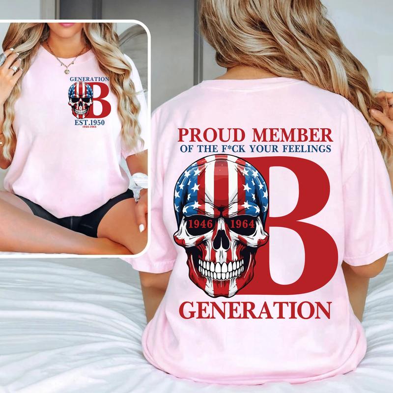 Custom Est.Year 1946-1964 Skull Flag Baby Boomers 2 Side Shirt, Baby Boomers T-shirt, Proud Member Baby Boomers Shirt, Flag Skull Shirt