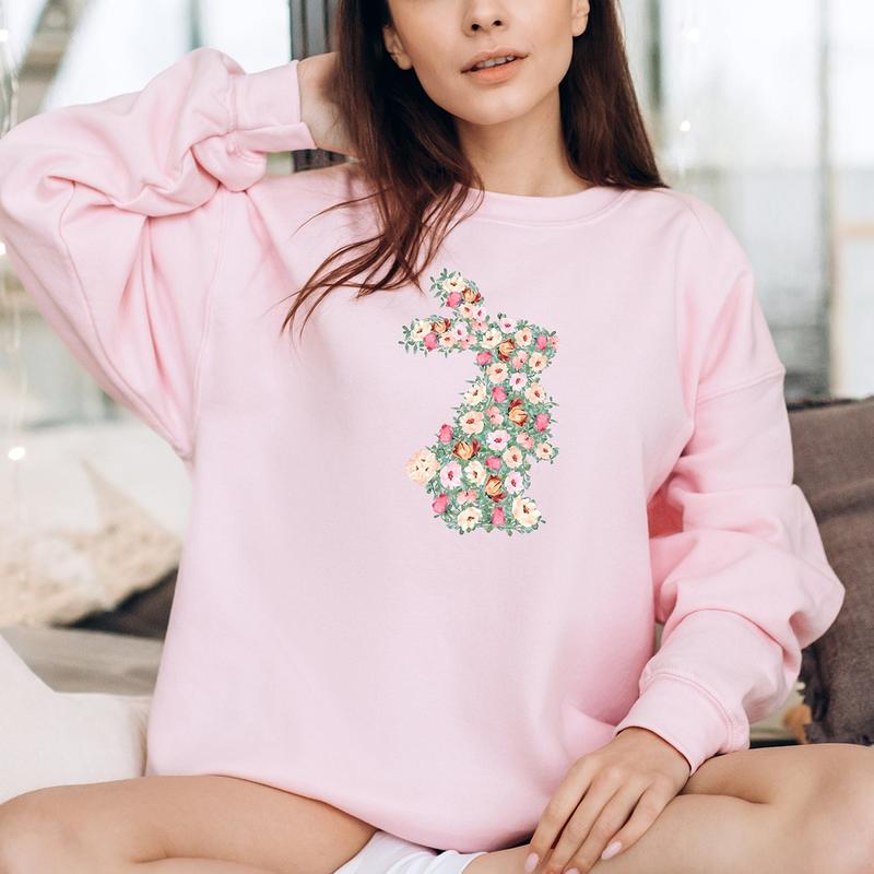 Spring Floral Bunny Shirt, Easter T-Shirt, Easter Bunny Sweatshirt, Floral Rabbit Sweatshirt, Spring Easter T-shirt, Easter Womens Sweatshirt