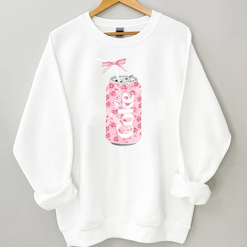 Coquette Diet Coke Sweatshirt, Floral Diet Coke Shirt, Cute Baby Pink Bow Tee, Trendy Soda Can With Roses, Fun Coke Lover Gift