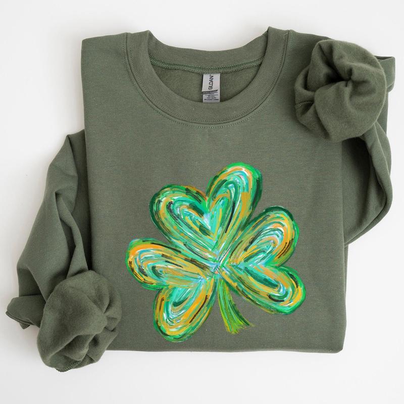 Watercolor Shamrock, Hearts, Irish, St Patrick's Day Sweatshirt, Women's Crew Neck, Crewneck
