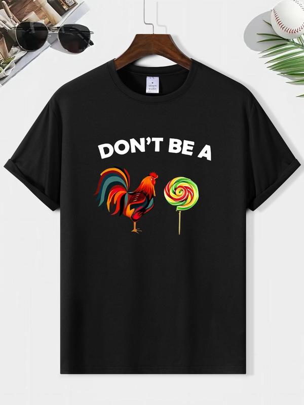 Men's Cartoon & Letter Print Round Neck Tee, Graphic Tees, Regular Fit Casual Comfy Graphic Short Sleeve T-shirt for Summer, Knitting Streetwear for M