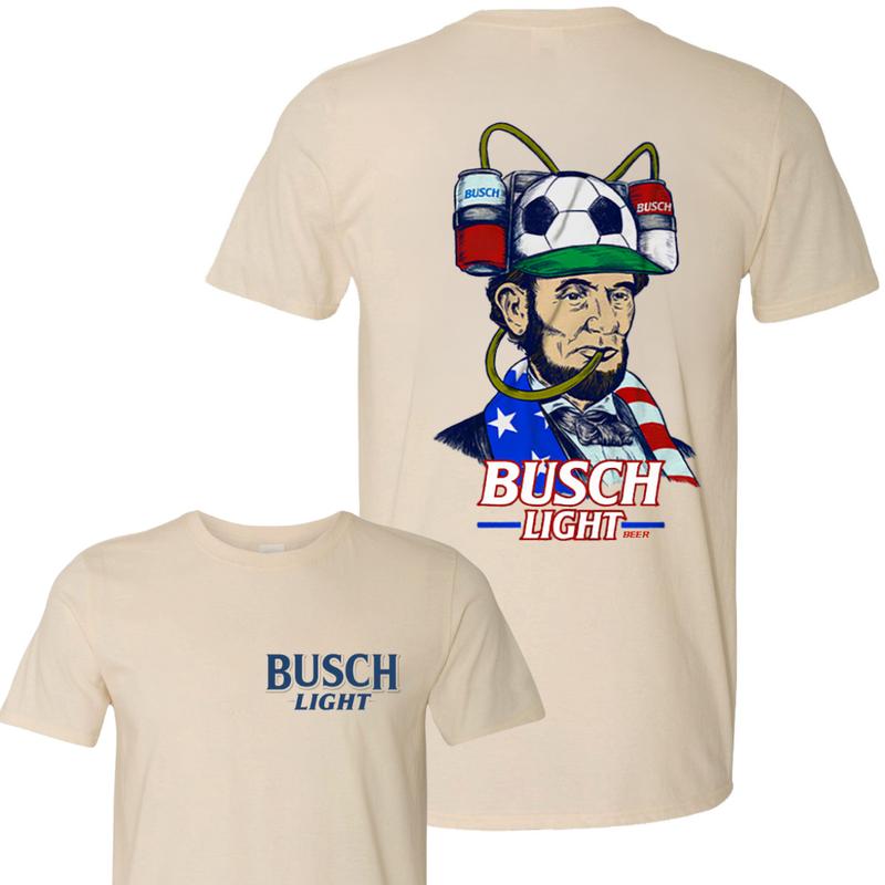 BUSCH LIGHT, BEER, Lincoln Busch Light  2-sided Shirt, Joe Dirt Merica July 4th Shirt, Independence Day, Casual Graphic Round Neck T-shirt for Summer,