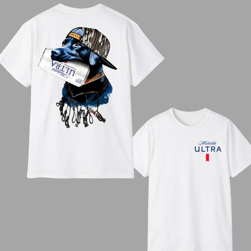 Ultra Dog Hunting T-Shirt, Double-Sided Michelob Ultra Beer Design, Camo Cotton Tee for Outdoor Enthusiasts, Unisex T-shirt For Men, For Women