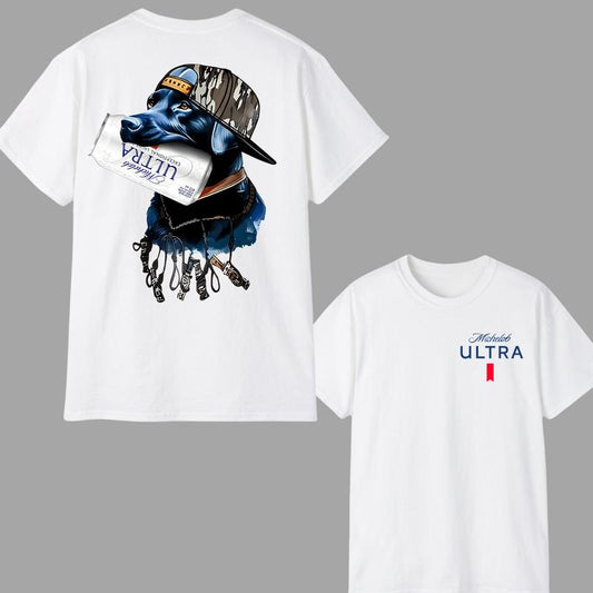 Ultra Dog Hunting T-Shirt, Double-Sided Michelob Ultra Beer Design, Camo Cotton Tee for Outdoor Enthusiasts, Unisex T-shirt For Men, For Women