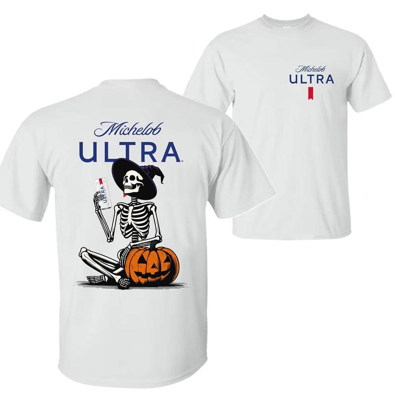 Michelob Ultra, Michelob Ultra Halloween Skeleton Pumpkin 2 Sides T-Shirt, Michelob Ultra Halloween Shirt, Halloween Shirt, For Men, For Women, Hallow
