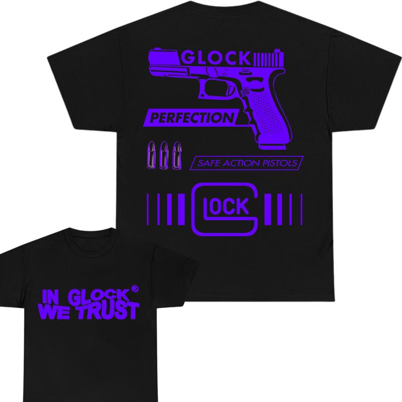 Limited edition Double Sided Print Full Color Cotton Classic Glock Tshirt for Men and Women - In Glock We Trust - Top Menswear