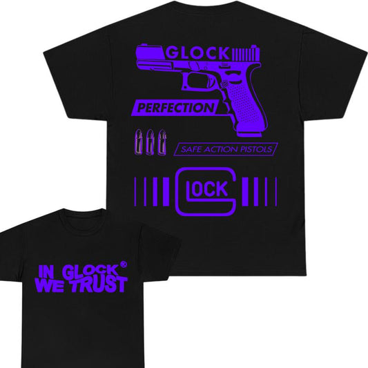 Limited edition Double Sided Print Full Color Cotton Classic Glock Tshirt for Men and Women - In Glock We Trust - Top Menswear