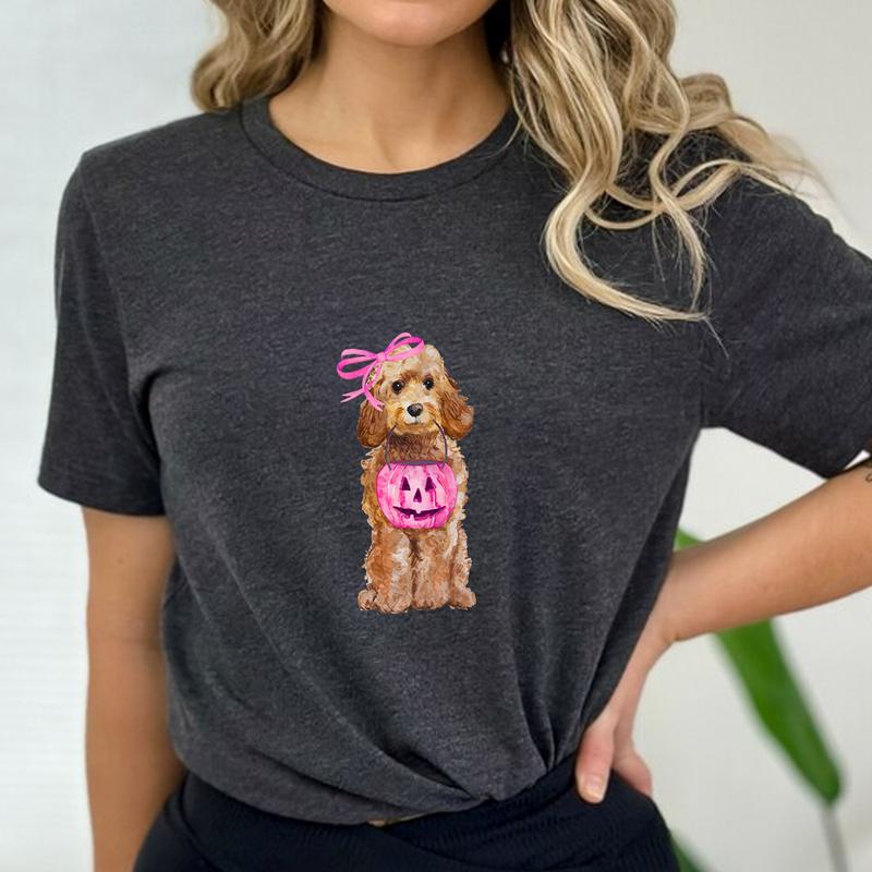 Halloween Dog Shirt, Halloween Doodle Shirt, Labradoodle Shirt, Doodle Mom Gift, Labradoodle Dog, Pink Bow Coquette Halloween Shirt