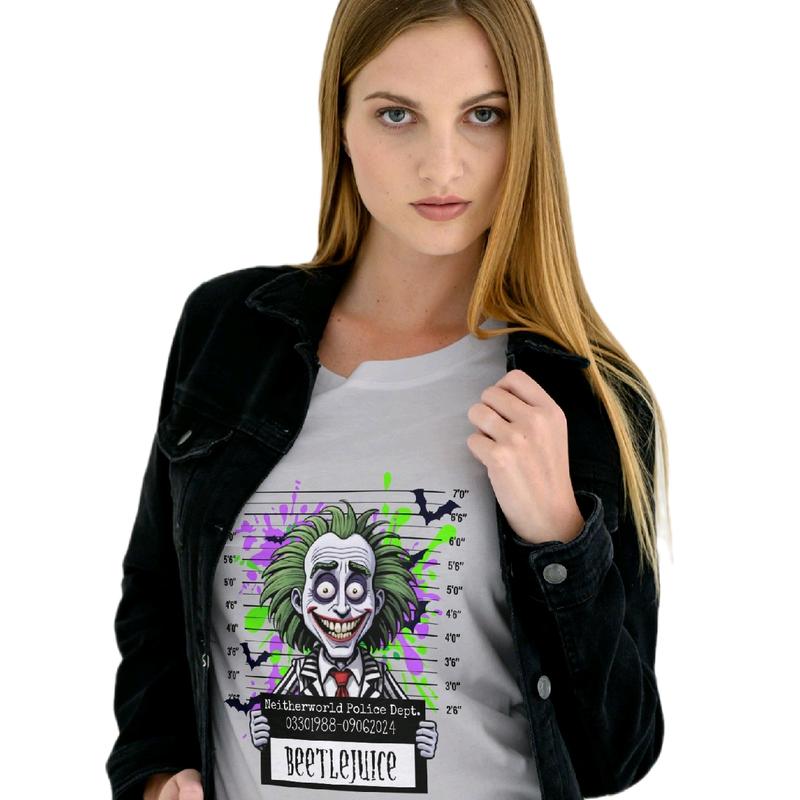 Beetlejuice Cartoon Mugshot T-Shirt for MenWomen Comfortable Cotton Top oogie boogie Womenswear Breathable Everyday Fit Casual