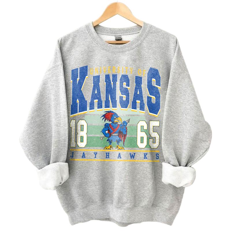Kansas Jayhawks Vintage NCAA Sweatshirt, Unisex Jayhawks Football Shirt, Classic Sport Hoodie, Gifts for Football Fans, Cotton T-Shirt, Clothing