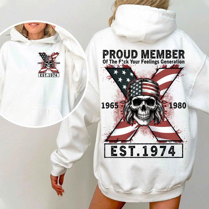 Custom Est.Year 1974 Proud Member GenerationX 2 Side Flag Skull Shirt, GenX T-shirt, Skull Generation X Shirt, Flag Skull Shirt